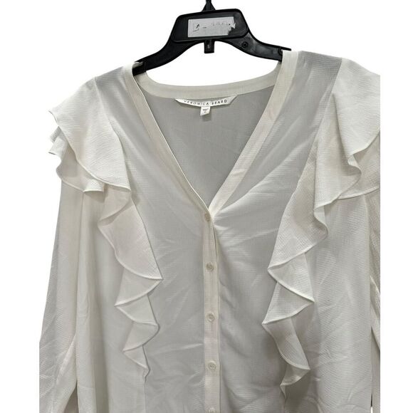 Veronica Beard Ivory Ruffle Shoulder Blouse - Size 10 - New - Picture 3 of 5